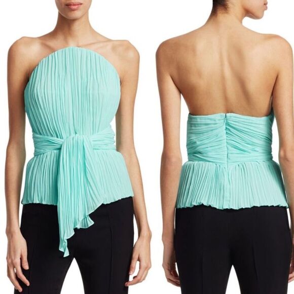 Tre by Natalie Rasabei Blouse Strapless Plisse Bustier Top Blue Size 2 - Picture 4 of 8